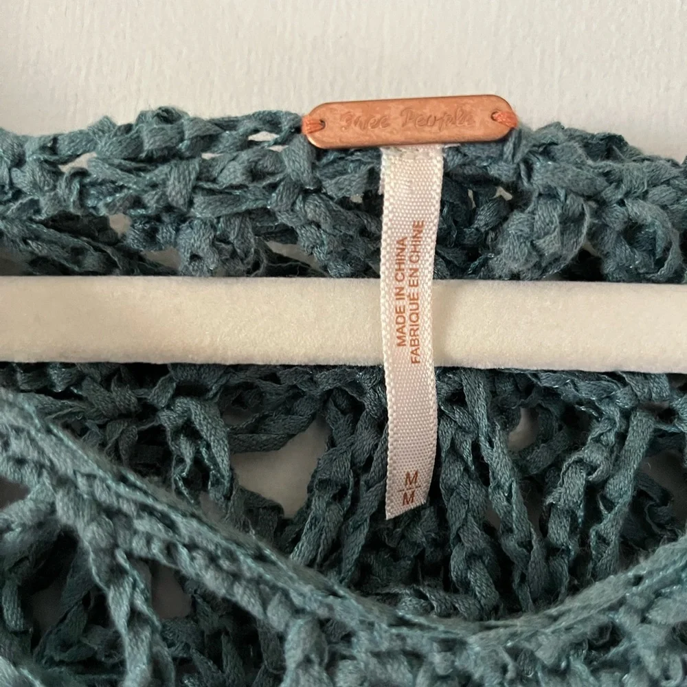 Free people teal blue open knit sweater with good size medium - Picture 3 of 3